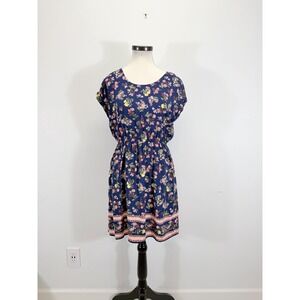 Pink‎ Republic Floral Pockets Keyhole Back Cap Sleeve Navy Multi Mini Dress M